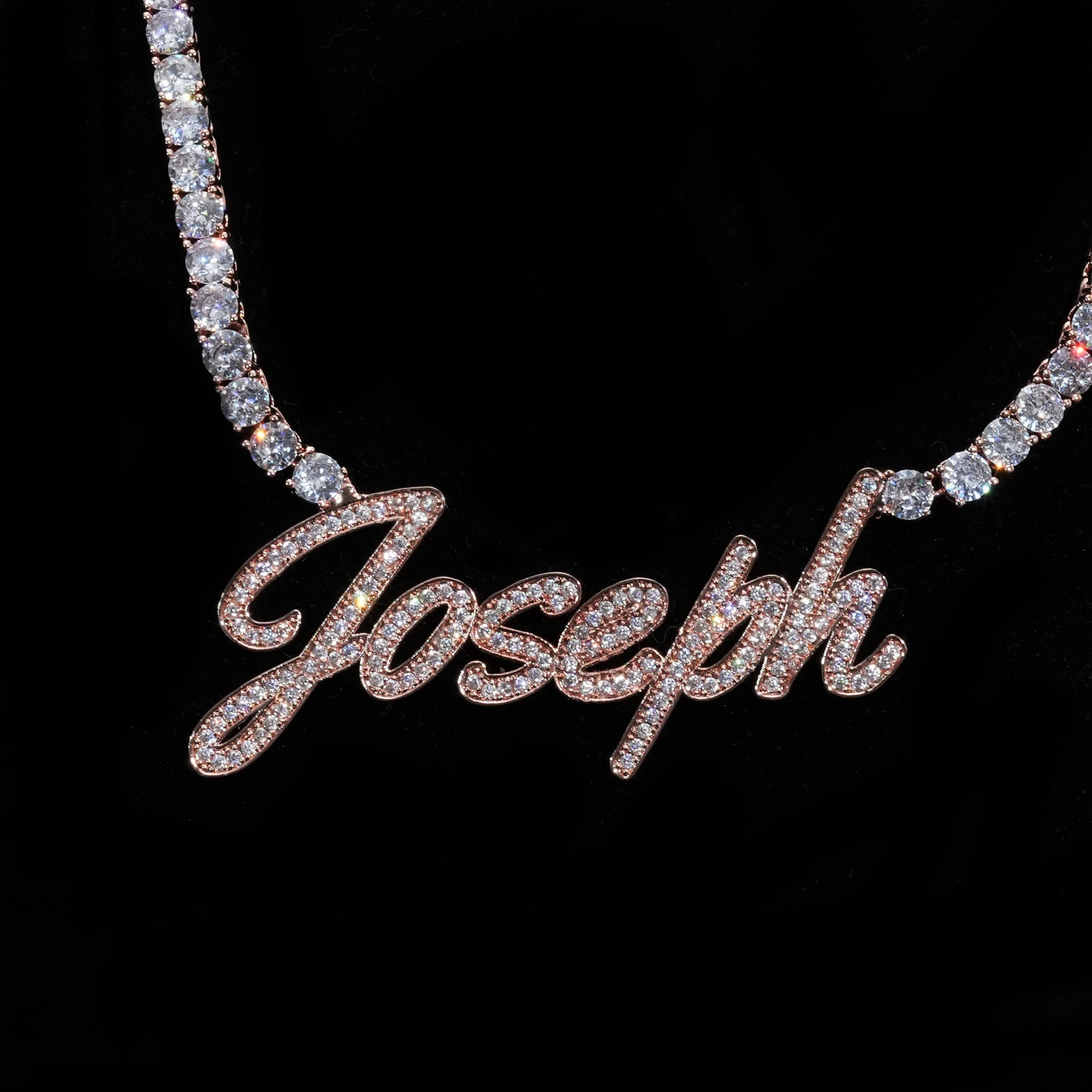 Custom Script Name Plate with 5mm Tennis Necklace – GHETLUXE