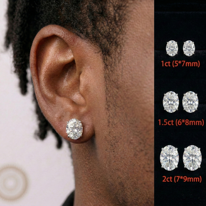 Oval Cut Moissanite Classic Four Prong Stud Earring