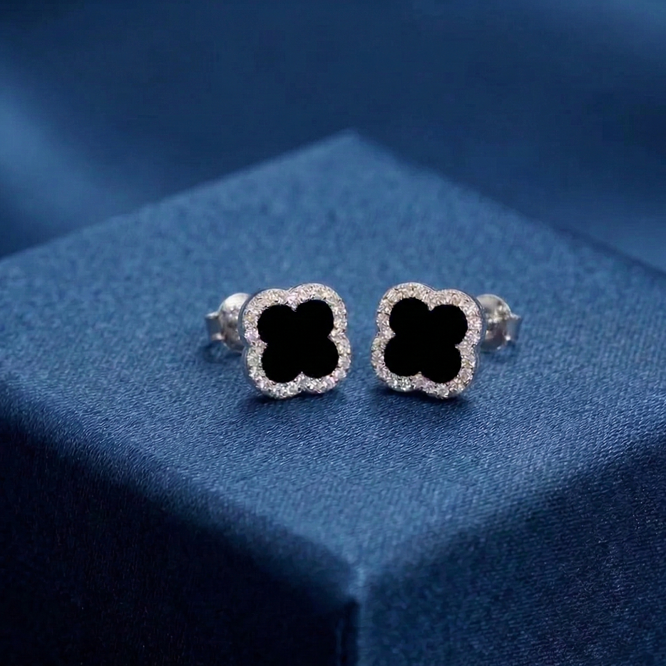 Iced Out Moissanite Clover Stud Earrings