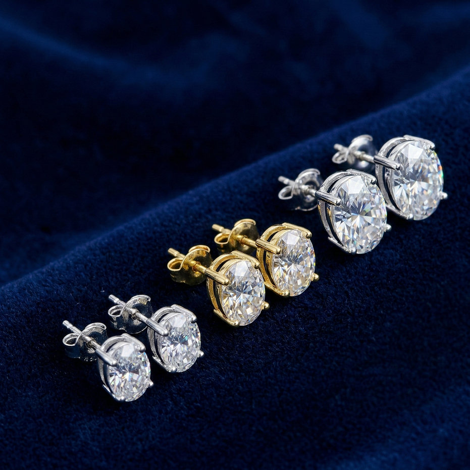 Oval Cut Moissanite Classic Four Prong Stud Earring