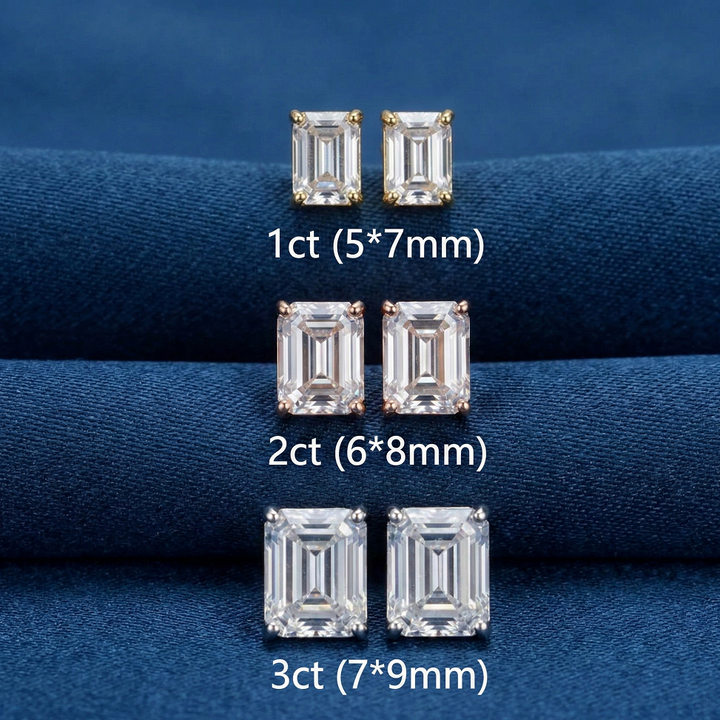 Classic Emerald Cut Moissanite Stud Earrings