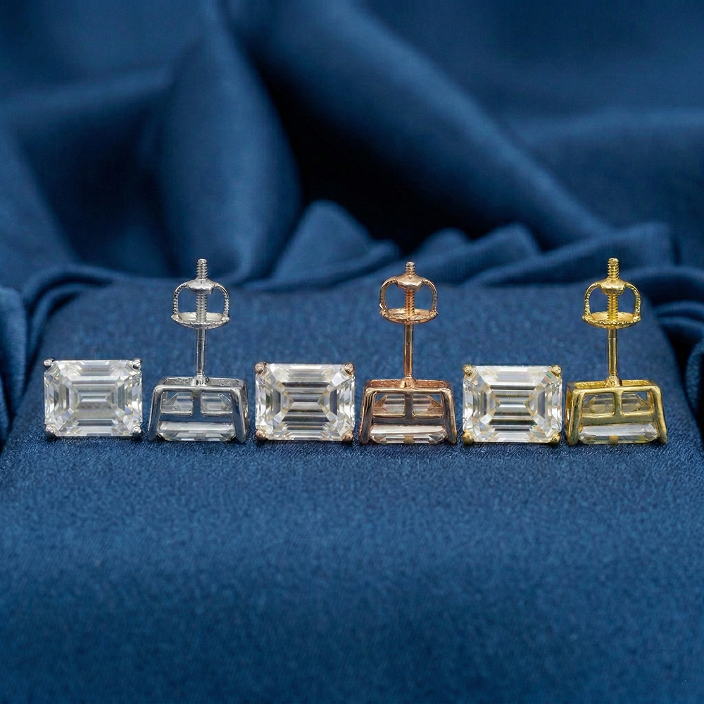 Classic Emerald Cut Moissanite Stud Earrings