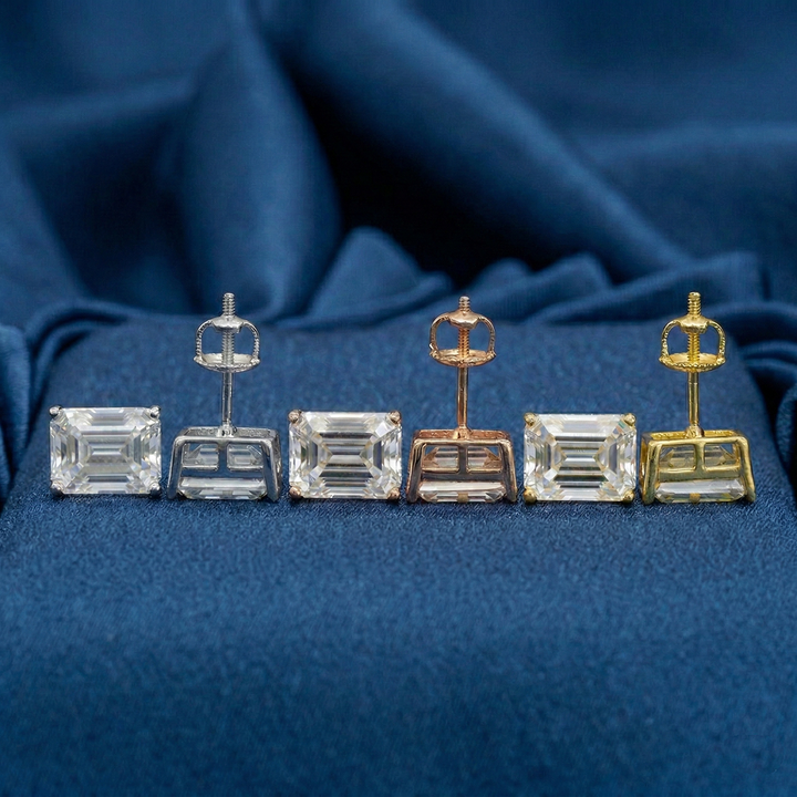 Classic Emerald Cut Moissanite Stud Earrings
