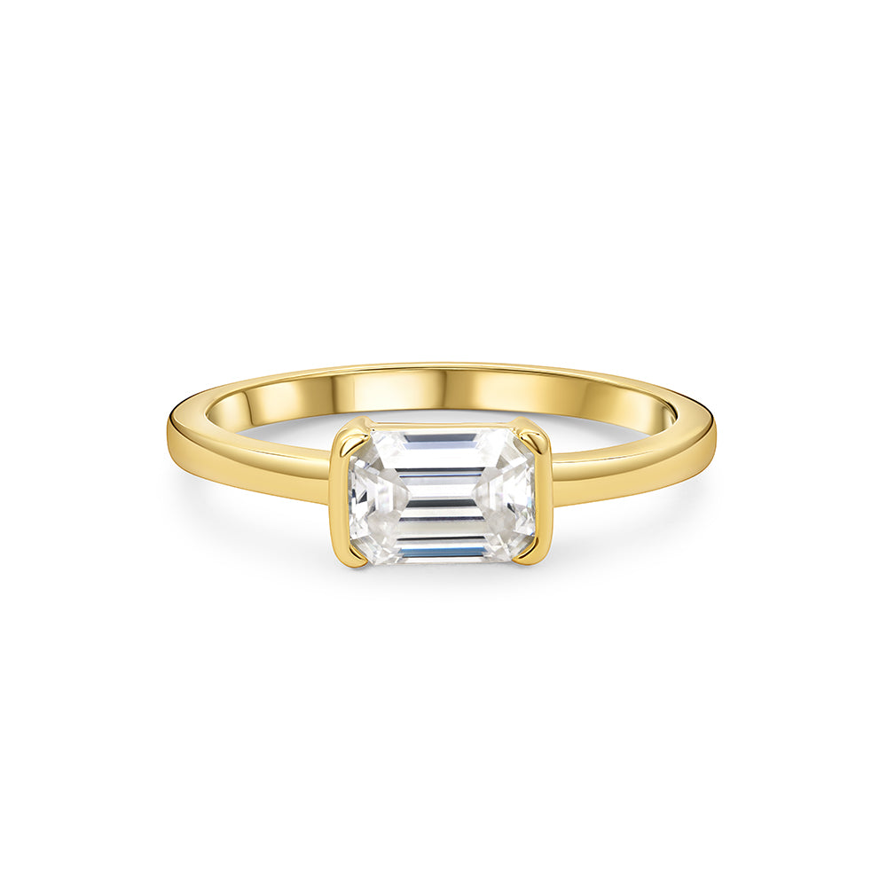 East West Solitaire Emerald Cut Diamond Ring
