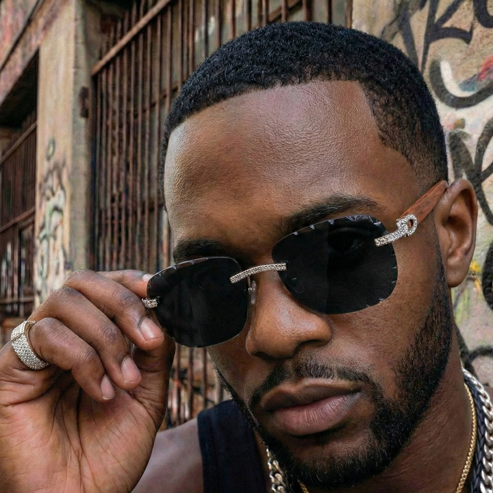 Iced Silver Moissanite Rimless Horn Sunglasses