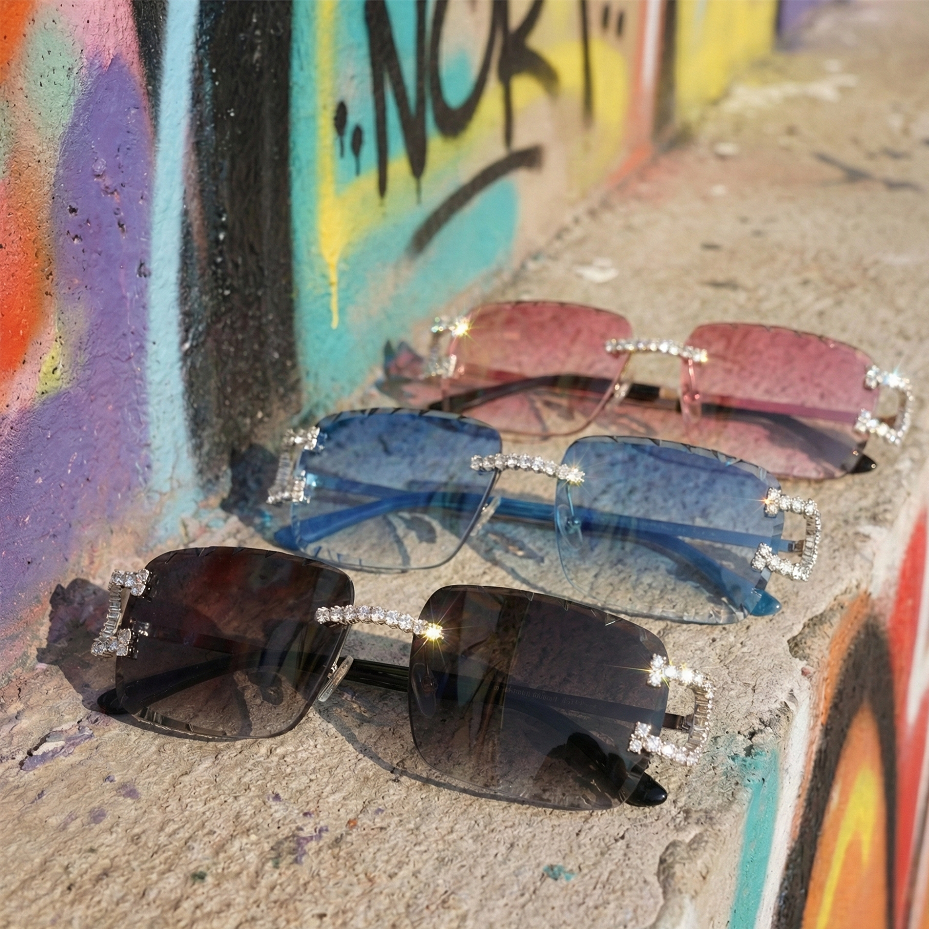 Rimless Sunglasses with Iced Moissanite Drip