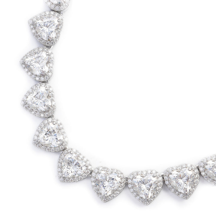 Women's Heart Cut Cluster Tennis Necklace White Gold