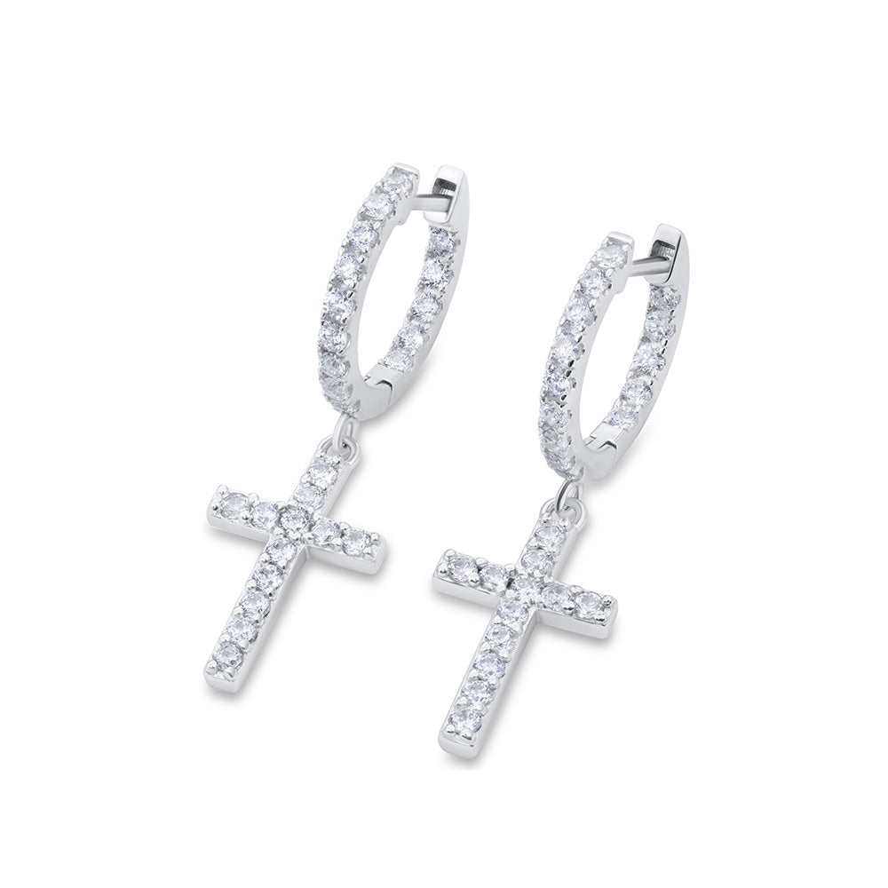 Diamond Cross Huggie Hoop Earrings