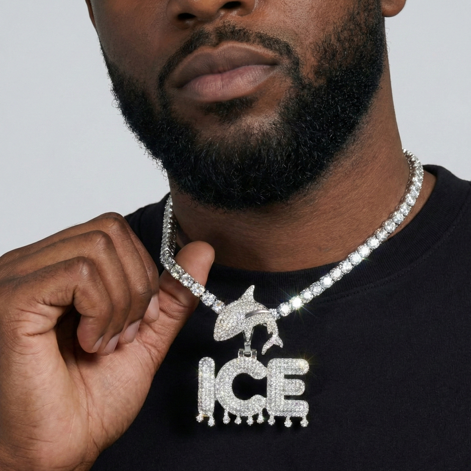 Moissanite Custom Drip Letter Pendant With Shark Bail