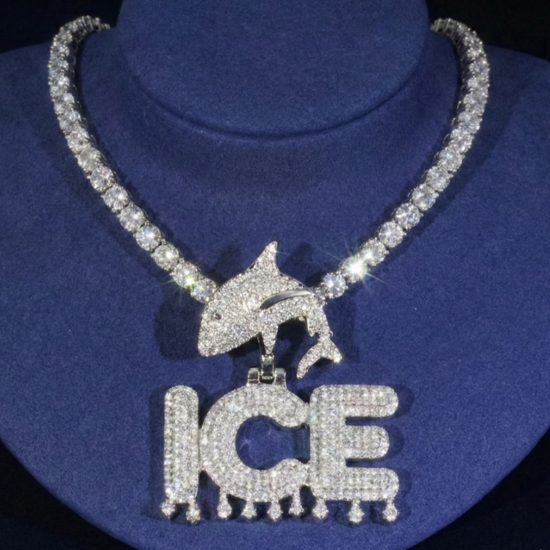 Moissanite Custom Drip Letter Pendant With Shark Bail