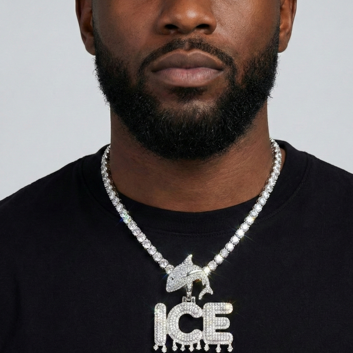 Moissanite Custom Drip Letter Pendant With Shark Bail