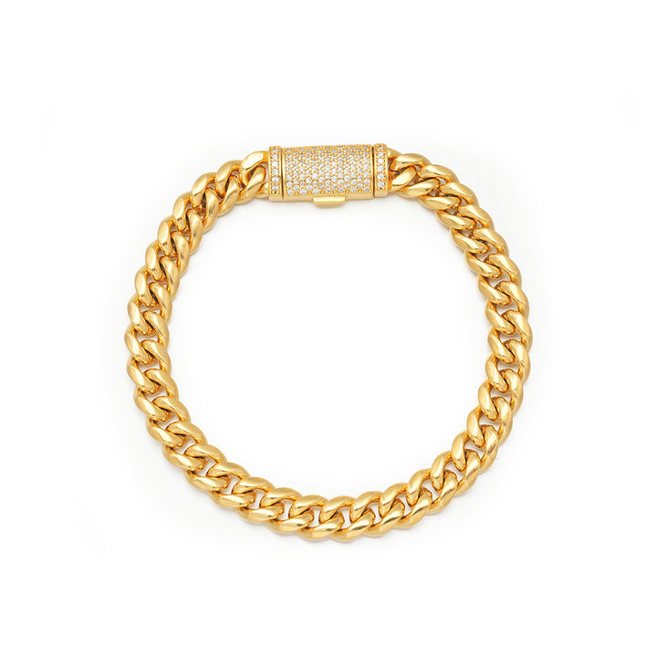 Bracelet à maillons cubains en or uni de 8 mm avec fermoir en boîte en moissanite