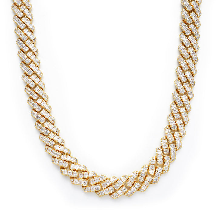 Asscher Diamond Prong Cuban Chain in Gold