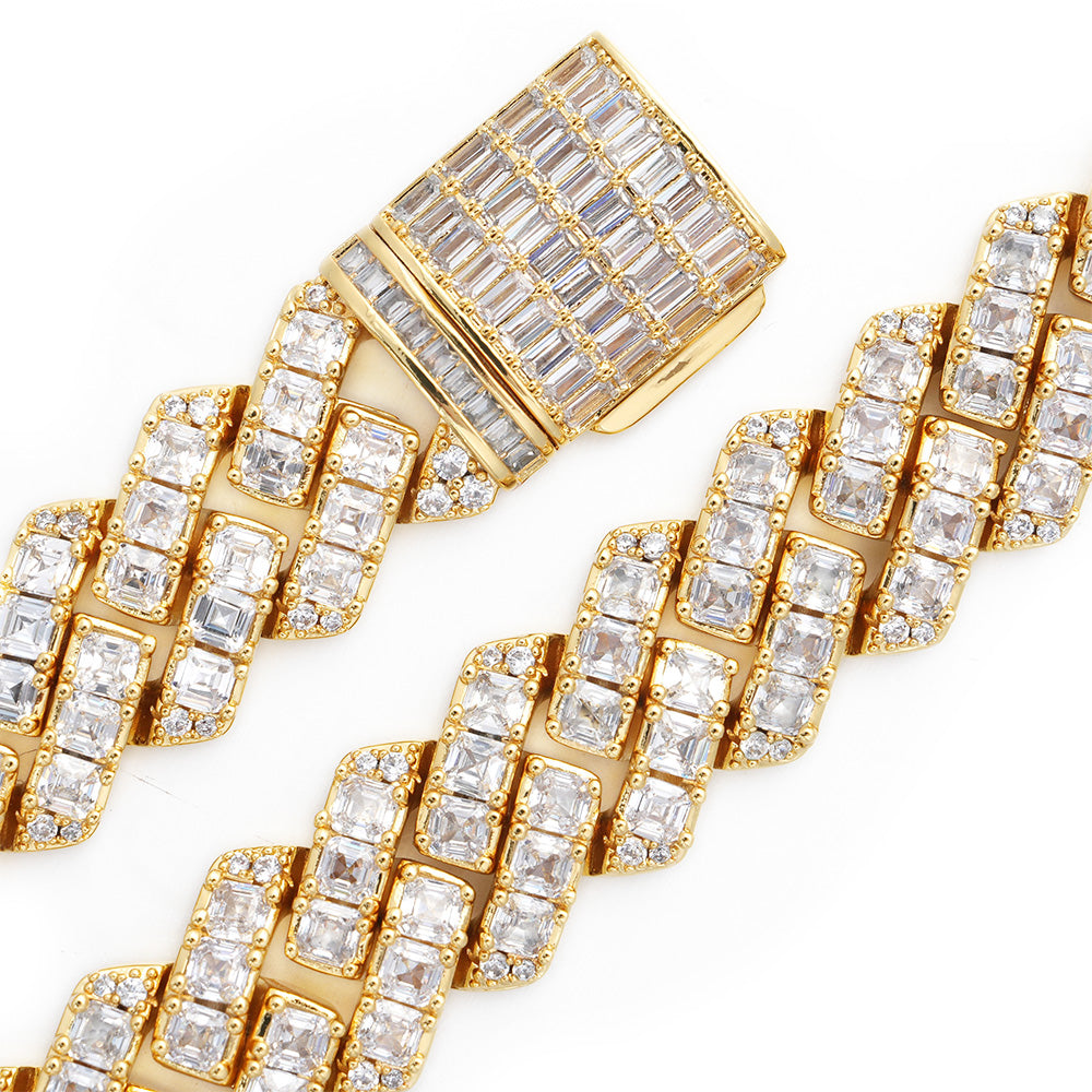 Asscher Diamond Prong Cuban Chain in Gold