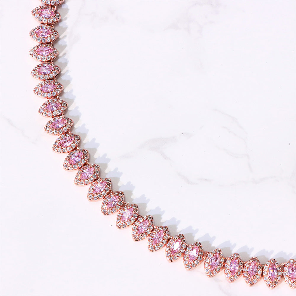Women's Pink Eye Diamond Necklace in Rose Gold
