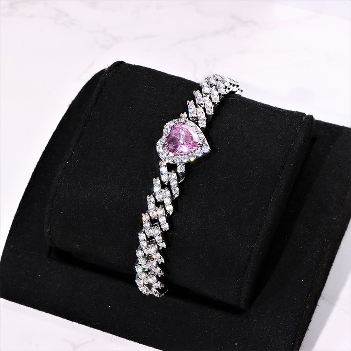 Women's Pink Heart Diamond Bracelet