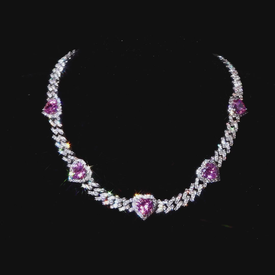 Women's Pink Heart Diamond Chocker Necklace