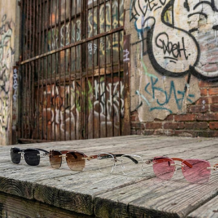 Iced Silver Moissanite Rimless Horn Sunglasses