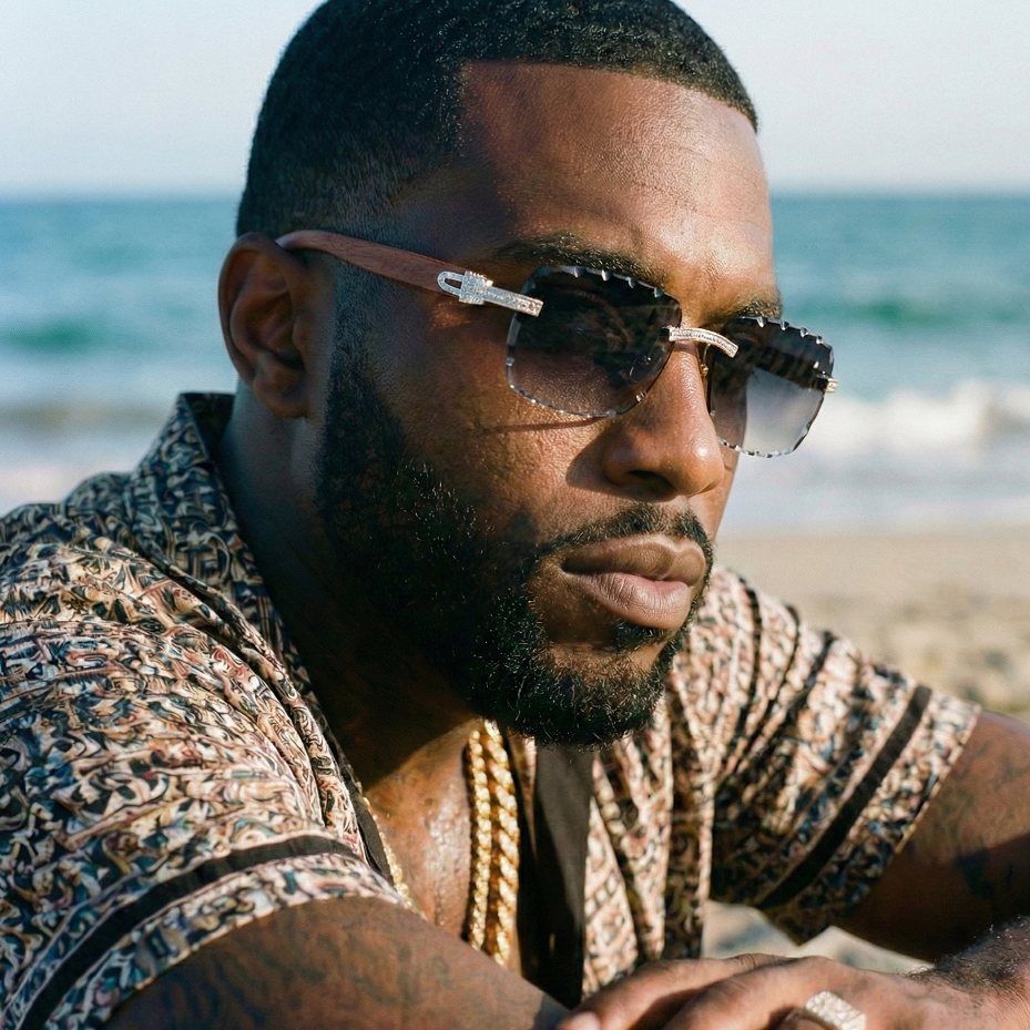 Moissanite Rimless Wood Frame Sunglasses