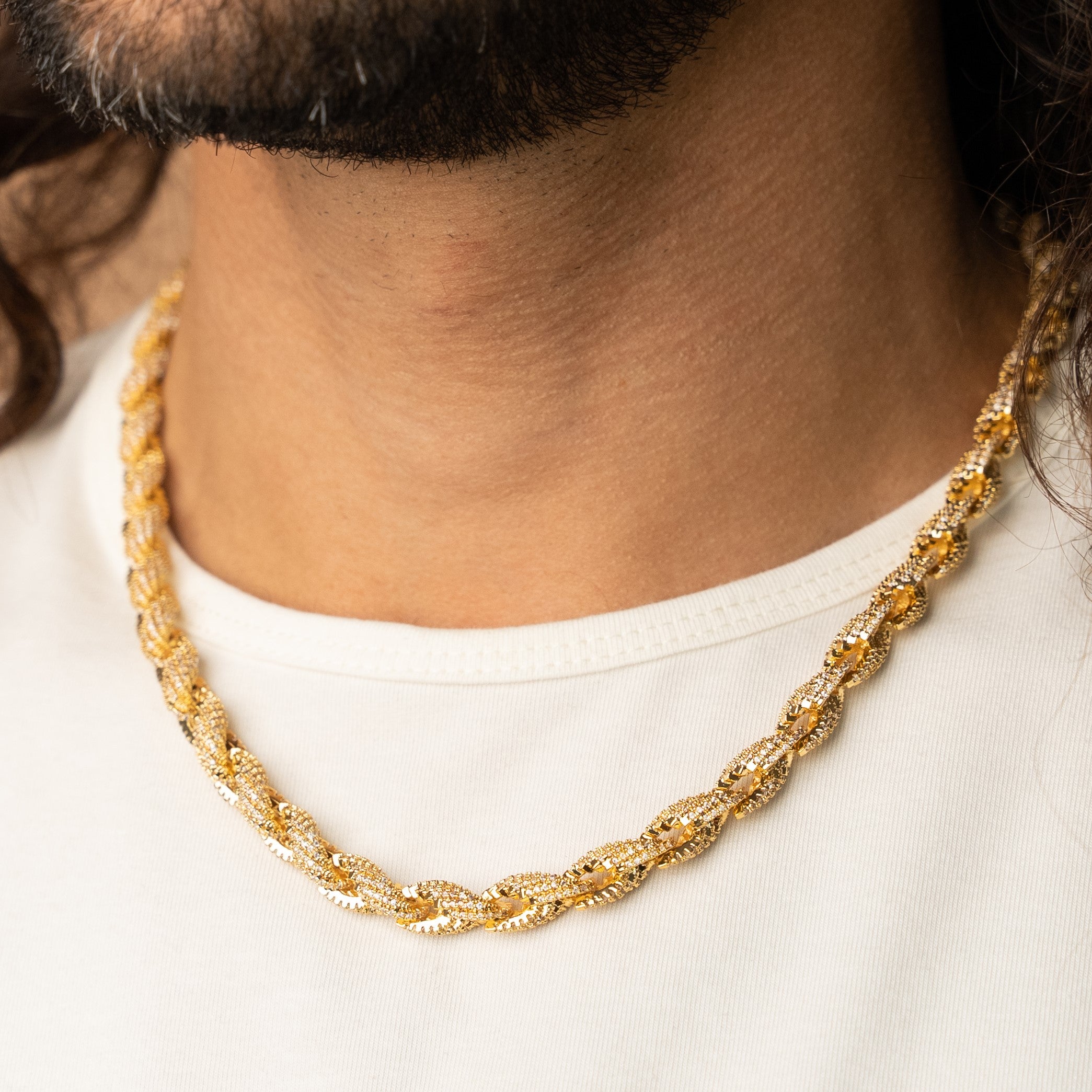 10mm Iced Rope Chain in Gold GHETLUXE
