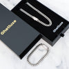 Imagen de 8mm Plain White Gold Cuban Link Chain+Bracelet with Moissanite Box Clasp