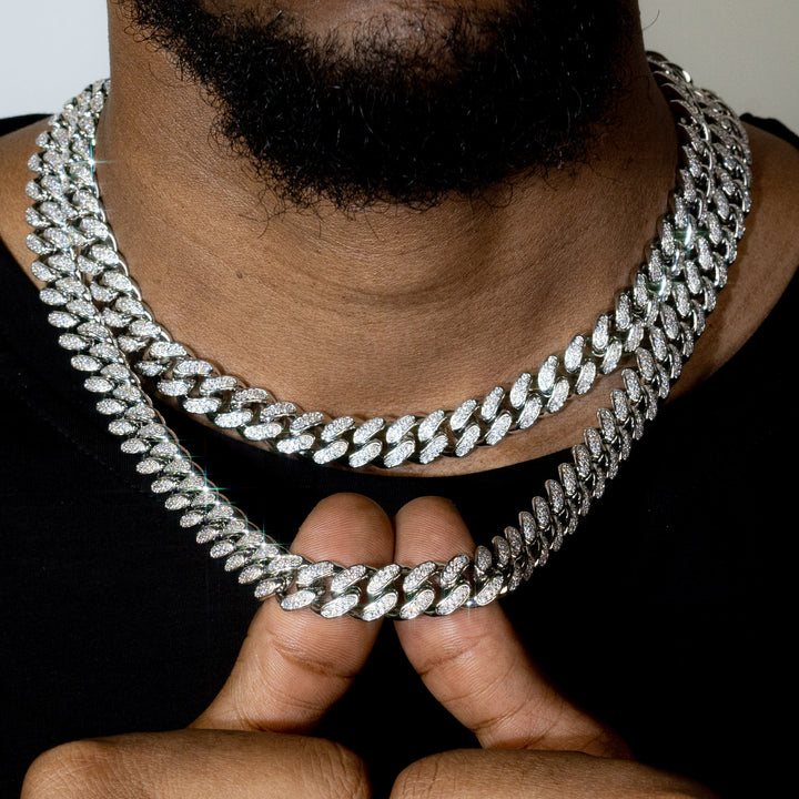 12mm Diamond Cuban Link Chain in White Gold