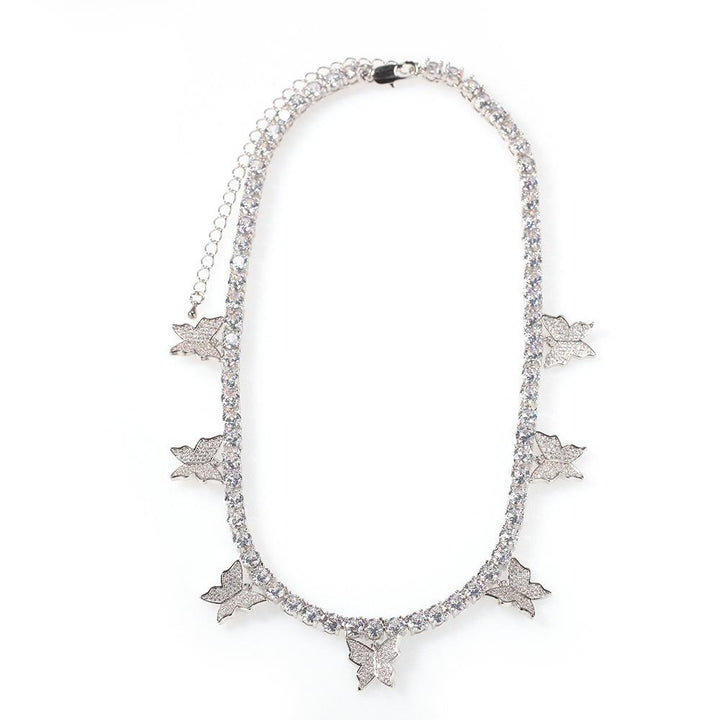 White Gold Iced Seven Butterfly Tennis Chain