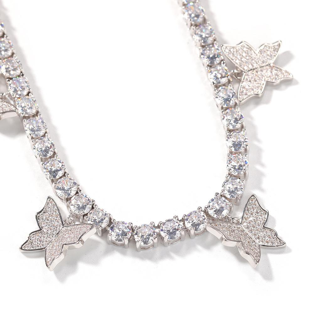 White Gold Iced Seven Butterfly Tennis Chain