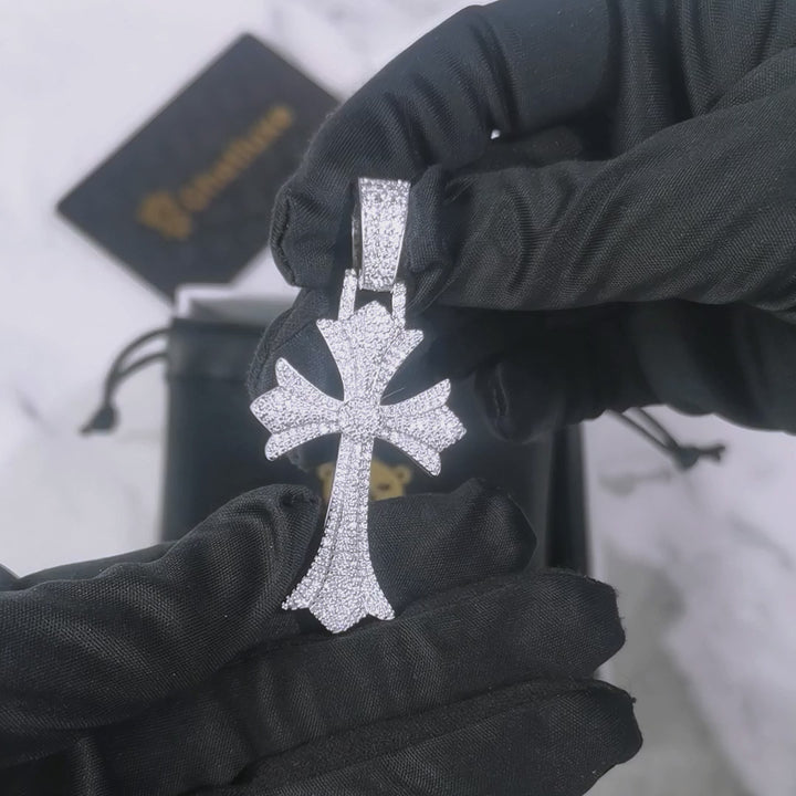 Iced VVS Moissanite Cross Pendant in Sterling Silver
