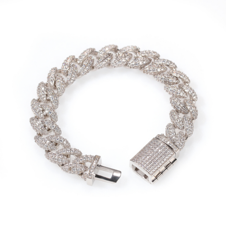 12mm Micro-inlay 3D Iced Cuban Link Bracelet in White Gold Plating