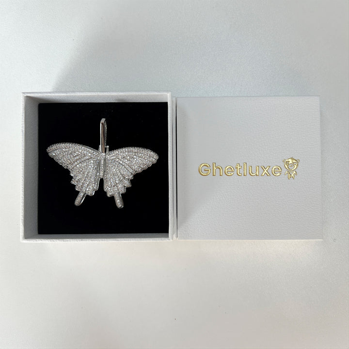 Iced Butterfly Pendant in White Gold