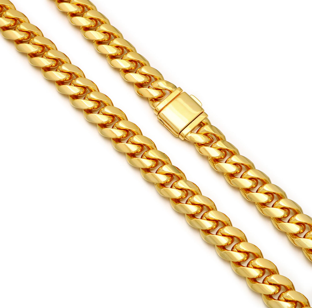Ensemble chaîne à maillons cubains 12 mm + bracelet plaqué or 18 carats