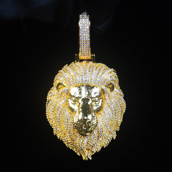 3D Iced Gold Lion Head Pendant