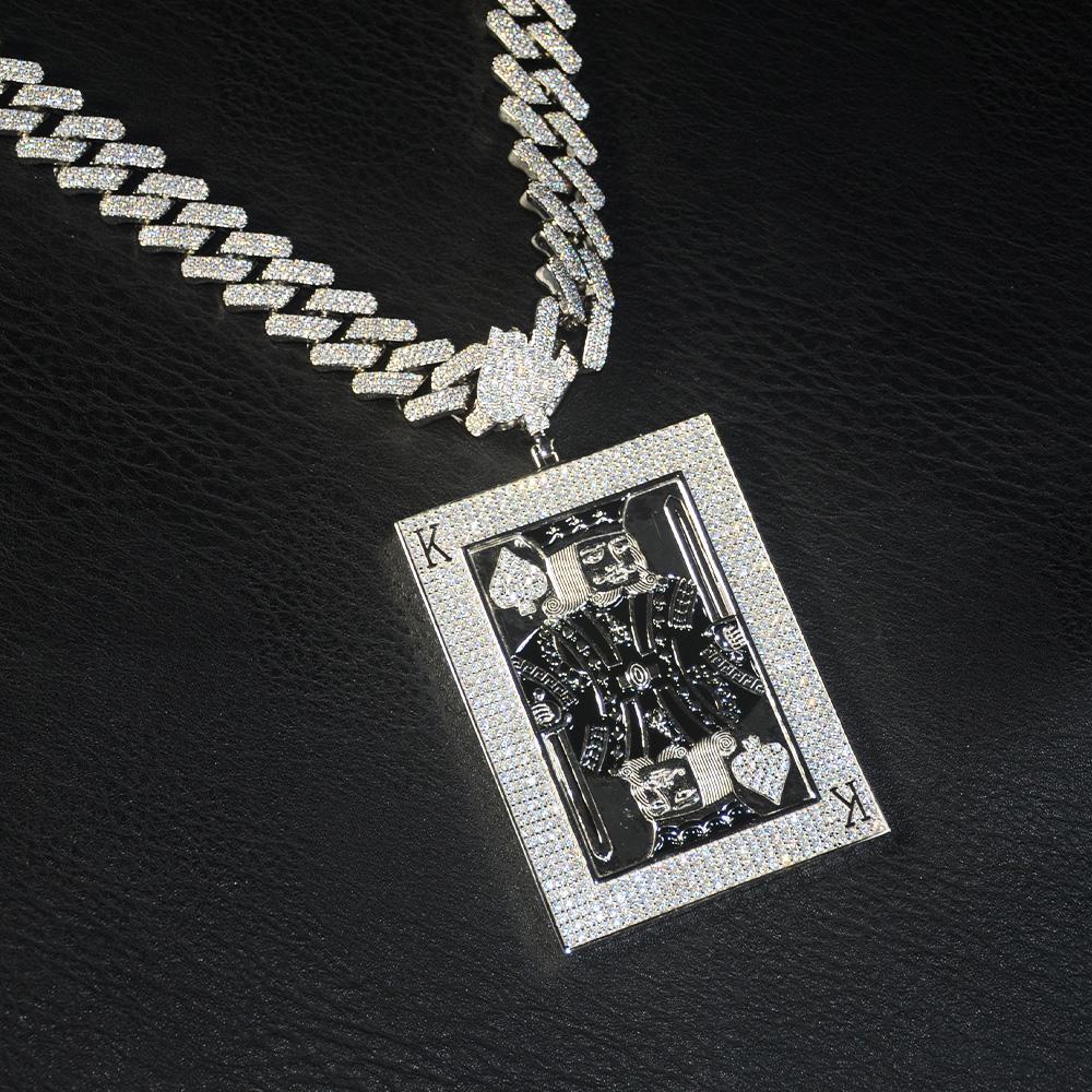 Iced King of Spades Pendant in White Gold