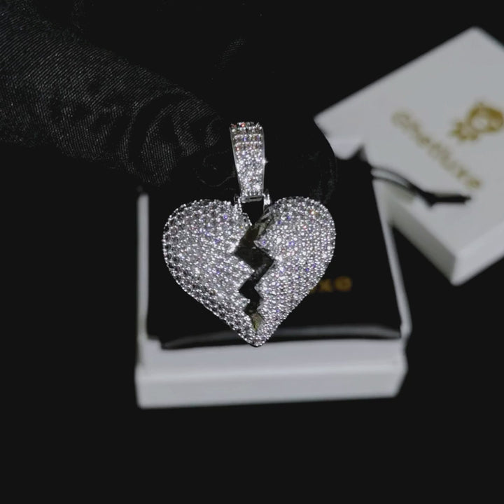 Iced Small Broken Heart Pendant