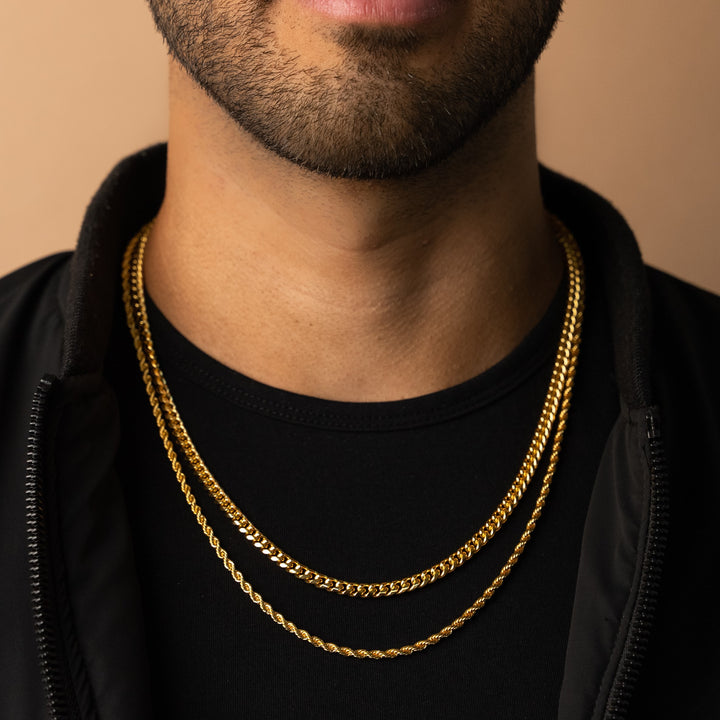 5mm Cuban Link + 3mm Rope Chain Bundle in Gold