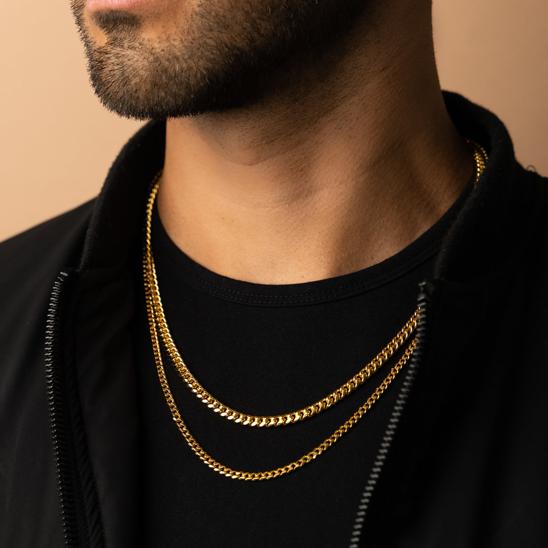5mm +3mm Cuban Link Chain Stack in Gold