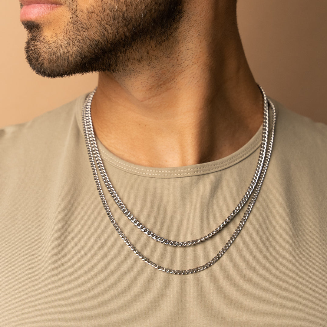 5mm +3mm Cuban Link Chain Stack in White Gold