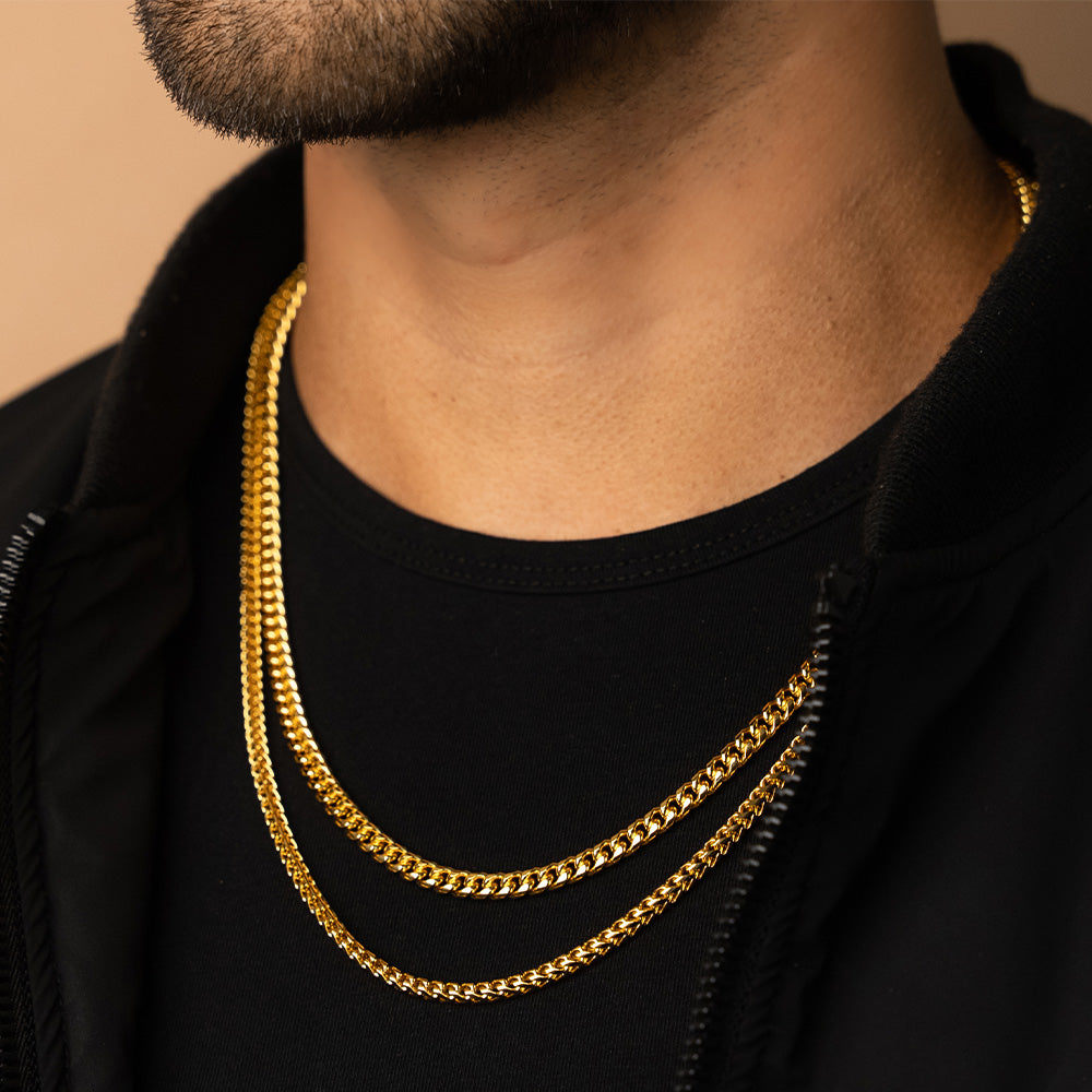 5mm Cuban Link + 3mm Franco Chain Stack in Gold