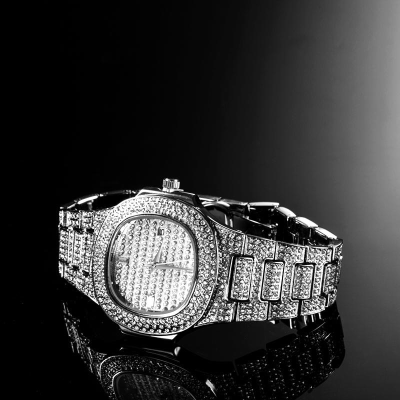 Bling Bling Waterproof White Gold Plated Watch with Calendar