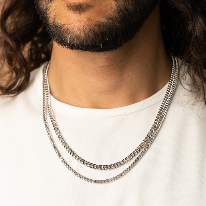 5mm Cuban Link +3mm Franco Chain Stack in White Gold