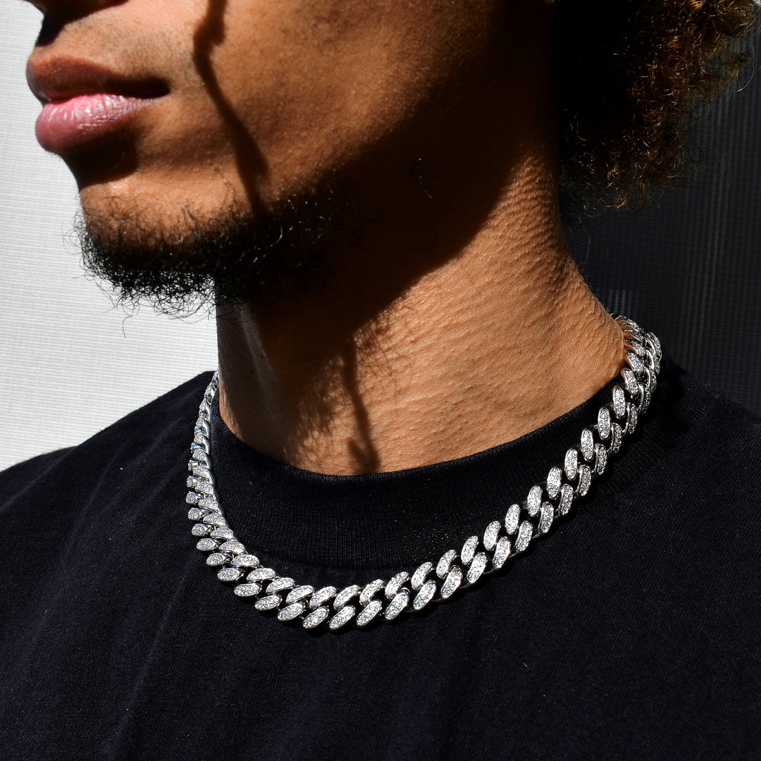 12mm Diamond Cuban Link Chain in White Gold