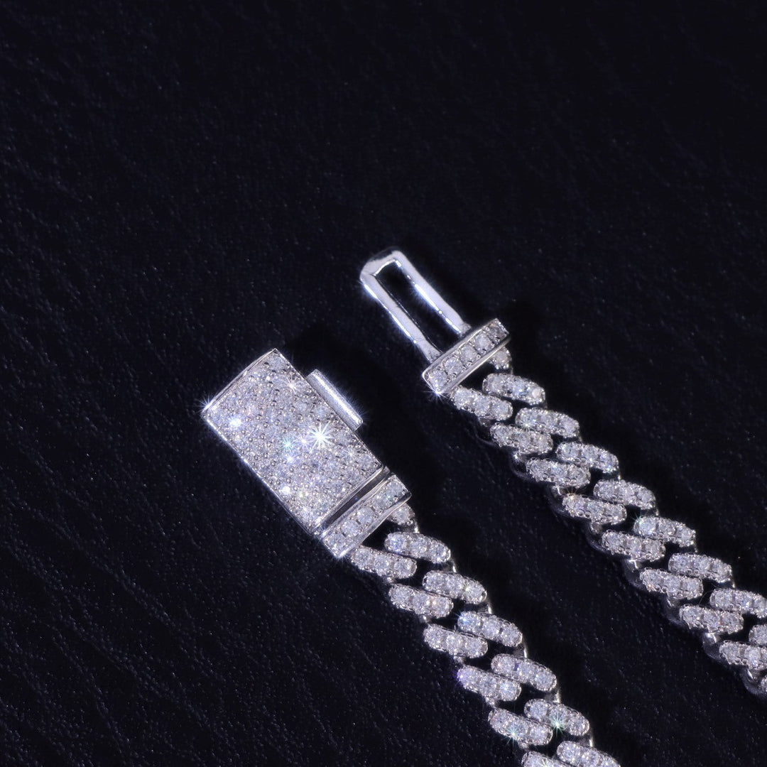 Bracelet à maillons cubains à deux rangs de 14 mm en or blanc