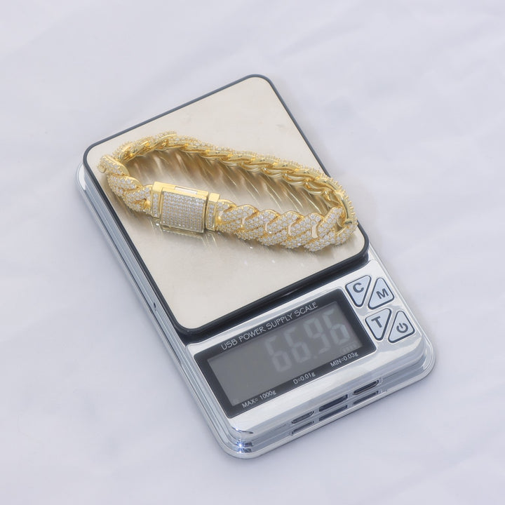 Bracelet à maillons cubains à deux rangées de 14 mm en or