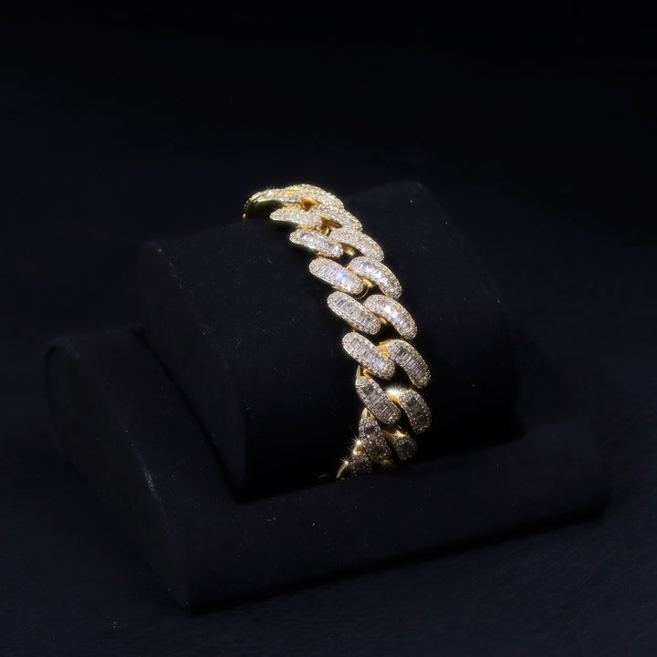 16mm Baguette Cuban Bracelet in Gold