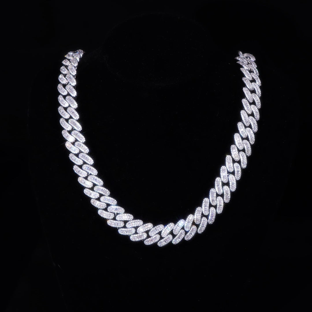 16mm Baguette Cuban Link Chain in White Gold