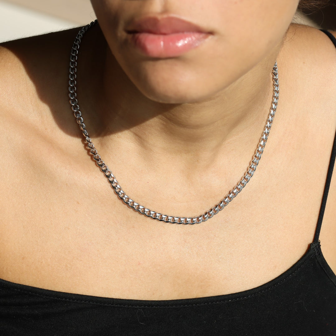 Women's 5mm Cuban Link Chain in White Gold