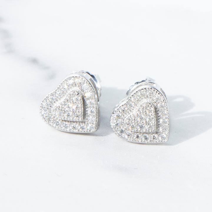 Moissanite Pave S925 Heart Shape Stud Earrings