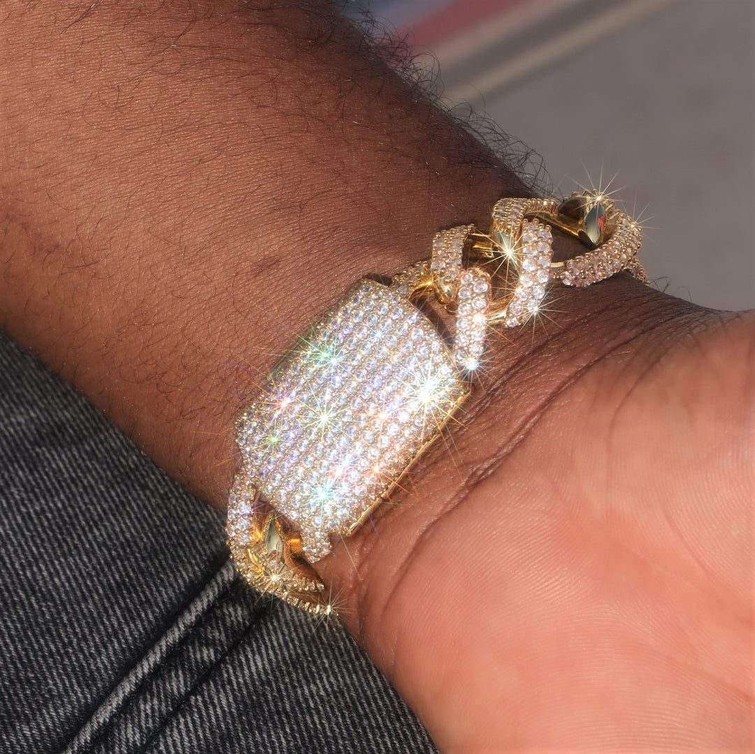 19mm Diamond Figaro Chain+Bracelet Bundle in Gold