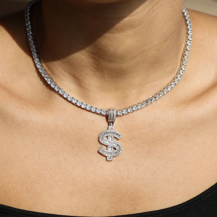 Women's Baguette Initial Pendant with 4mm Tennis Chain